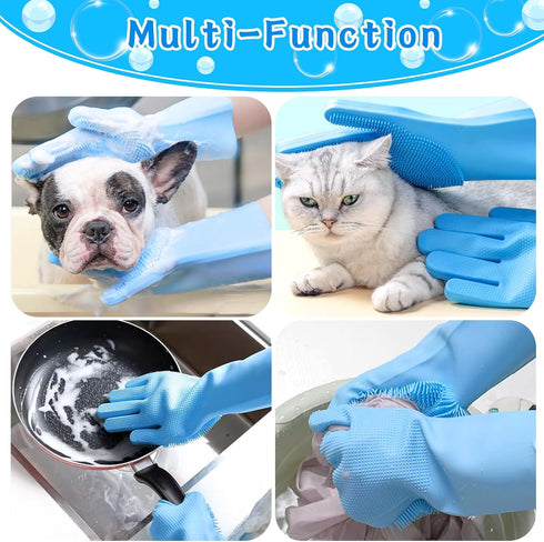 Dog Bath Brush with Gloves, Cat Bathing Gloves, Silicone Dog washing Gloves with High-Density Teeth, Dog Bath Supplies Christmas Gifts for Long Sh...