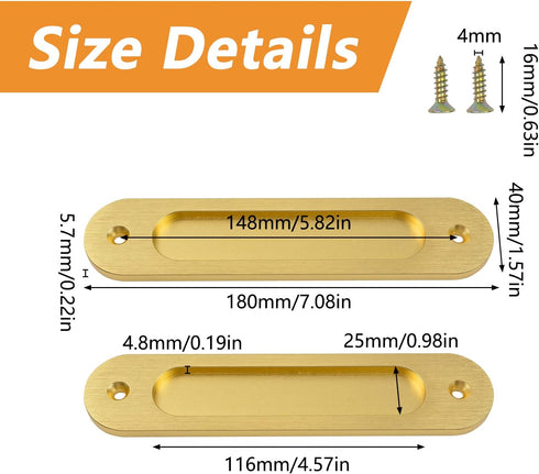 Oval Recessed Sliding Door Pulls, 4PCS Sliding Barn Door Finger Pull Matte Gold Aluminum Alloy Sliding Door Handles with Screws for Sliding Doors ...