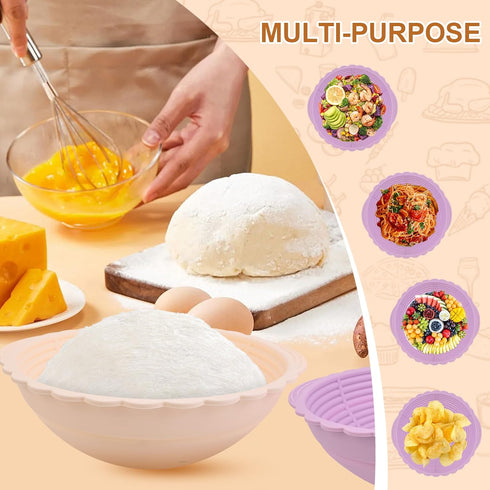 2 Pack Silicone Bread Proofing Basket, Large Sourdough Proofing Basket, Foldable Banneton Basket High Temperature Resistant Proofing Bowls Baking ...