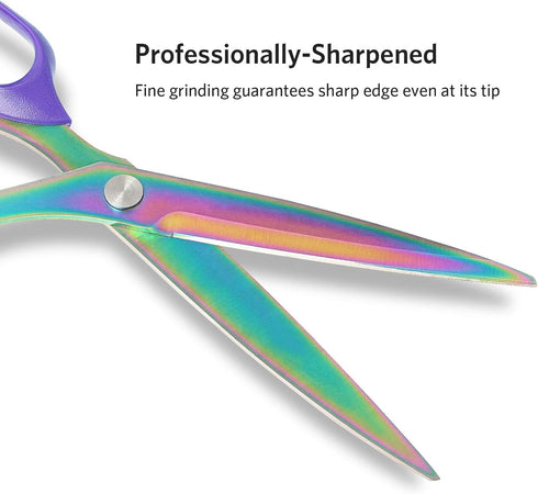 Titanium Coating Fabric Scissors, Professional Tailor Scissors, Ultra-Sharp Stainless Steel Blades, Ergonomic ABS Handle, 10.5 Inch, Rainbow&Purpl...