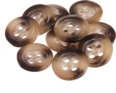 Mibo 12pcs Polyester Imitation Horn Suiting & Coat Button - 4 Large Holes with Wide Rim - Beige / Brown Mix - 24L(15mm)...