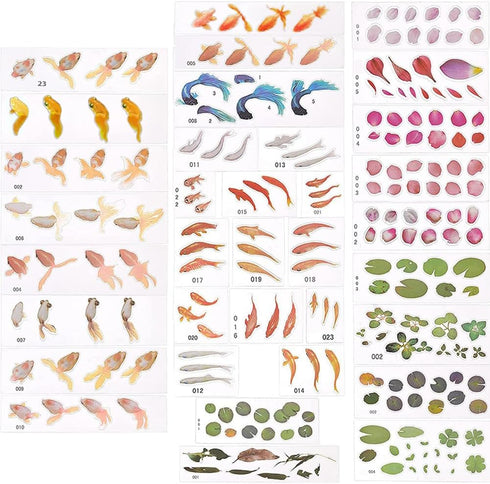 OLYCRAFT 35 Sheets 3D Goldfish Film Stickers - Koi Pond Painting, Lotus Leaf Resin Decorate for Craft Art...