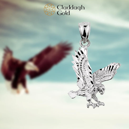 Animal Kingdom Textured Sterling Silver Landing Eagle Charm Pendant...