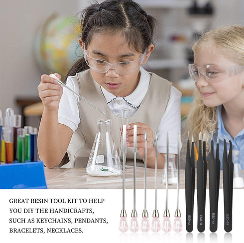 11 Pcs Resin Spoon Tools Kit-Metal Stir Sticks Resin Spoons Poke Needle with Anti-Static Stainless Steel Precision Tweezers Set for Resin Crafts,J...