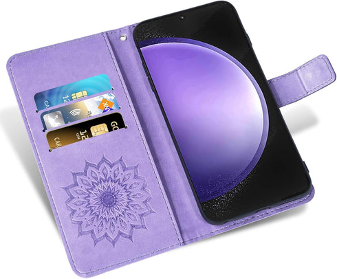 Asuwish Phone Case for Samsung Galaxy S23 FE 5G Wallet with Tempered Glass Screen Protector and Leather Slim Flip Cover Card Holder Stand Cell Acc...