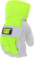 CAT® CAT013103L Pigskin Palm Gloves – Neon green, Large, Gunn-Cut, High-Vis Leather Gloves with Rubberized Safety Cuffs...