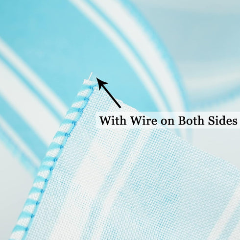 HUIHUANG Blue Stripe Ribbon Vertical Stripe Wired Edge Ribbon Blue Burlap Ribbon 2.5 Inch X 10 Yards for Crafts Wrapping Scrapbooking Bows Making ...
