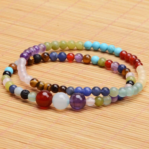 4mm Natural Mixed Materials Gemstones Beads and Brass Tiny Spacer Round Loose Beads Jewelry Making KIT with Thread and Needles 300PCS+300 PCS(12 N...