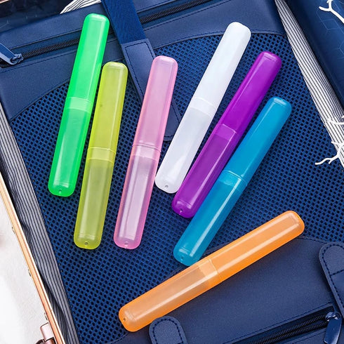 Blue Plastic Toothbrush Case Portable Travel Camping Toothbrush Storage Box Makeup Brush Holder Dust-Proof Cover with Breathable Air Hole Nice and...