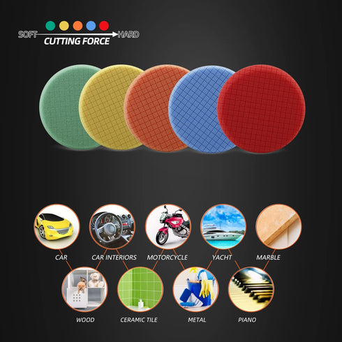 SPTA Buffing Polishing Pads, 5Pc 7.5 Inch Face for 7 Inch Backing Plate, Compound Buffing Sponge Pads Cutting Polishing Pad Kit for Car Buffer Pol...