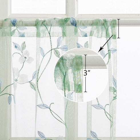 MRTREES Sheer Tier Curtains Rod Pocket, Short Voile Cafe Curtains, Floral Embroidered Kitchen Tiers Small Half Window Treatment for Basement/Bathr...
