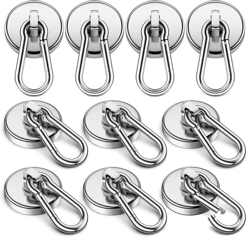 VNDUEEY Strong Magnetic Hooks, 100Lbs 10 Pack Neodymium Grade-52 Magnet Hooks Heavy Duty, Magnets with Swivel Carabiner Hook for Hanging, Cruise, ...