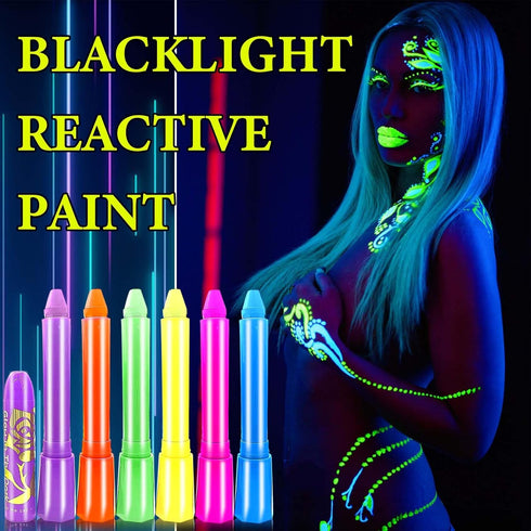 Glow in The Dark Party Supplies Face Body Paint Sticks 6 Pcs,Neon Face Body Paint Crayons Kit,Black Light Glow Halloween Makeup Kit for Masquerade...