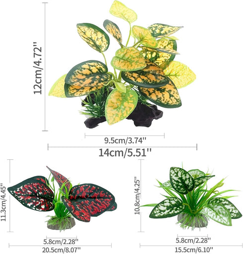 Reptile Artificial Plants, Terrarium Plants Decorations Supplies, Aquarium Fish Tank Plant, Amphibian Habitat Hideout Tank Accessories(M Set-4pcs/...