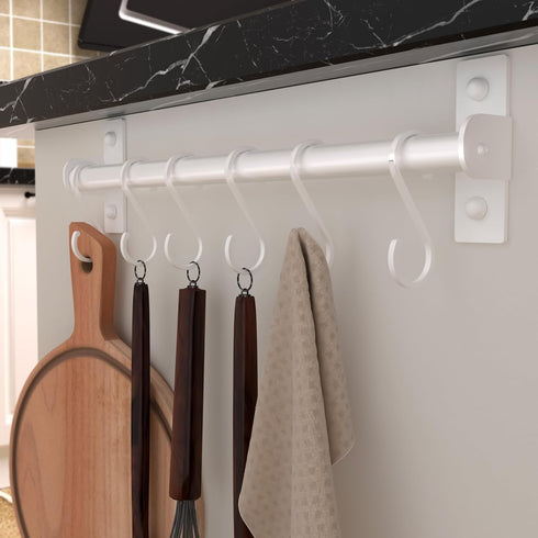 Dseap Kitchen Utensil Holder Hanger, Pot and Pan Rack wall mounted, Kitchen Rail with 8 Hooks for Hanging Cooking Utensils, Mugs, Spoons, Wall Mou...