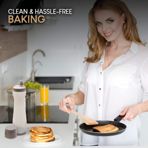 Pancake Batter Dispenser Pen, Easy Squeeze Bottle Baking Drip Proof Silicone Nozzle and Measurement Marker Plastic Condiment Bottles Pancakes, Waf...