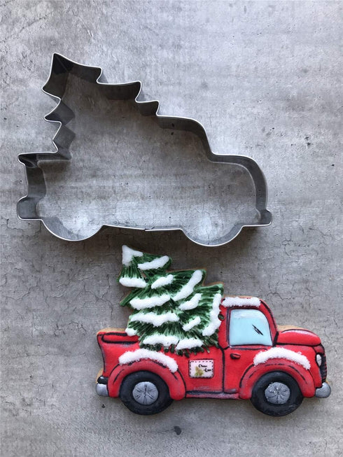 LILIAO Christmas Cookie Cutter Set, 4-pc, Pickup Truck with Christmas Tree, Christmas Tree, Light Bulb and Christmas Ornament Biscuit Fondant Cutt...