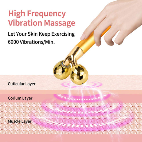 2-IN-1 Electric Face Massager Roller 24k Golden Face Roller, 3D Roller and Unique Crescent Shape Facial Roller Massager Kit Arm Eye Nose Massager ...