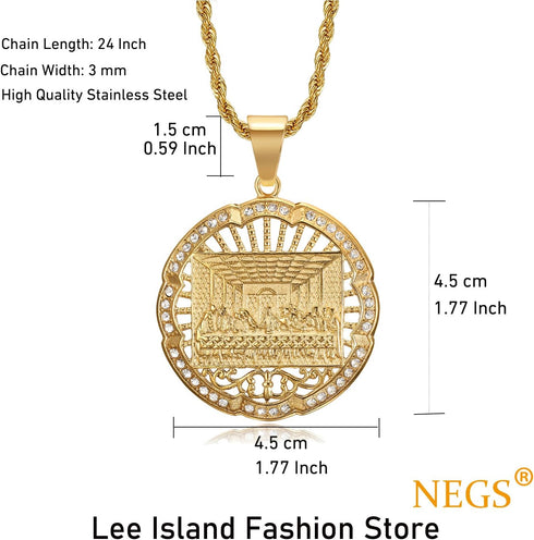 Lord's Supper Pendant Stainless Steel Necklace For Men Women, The Last Supper Jesus with His Disciples 24 Inch Rope Chain Christian Jewelry Gift...
