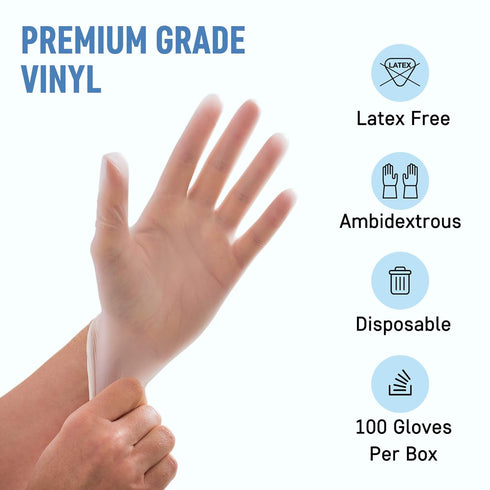 Dre Health Powder Free Disposable Gloves - Clear Vinyl Medical Exam Gloves, 100 Pack, Small...