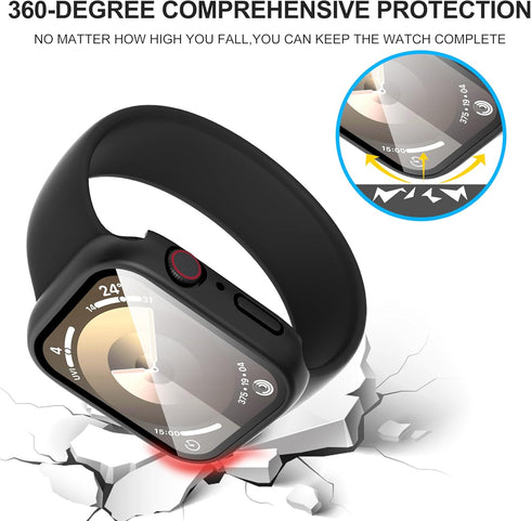 Suoman 3-Pack for Apple Watch Series 6 5 4 44mm Waterproof Case, 360° All-Round Protective Hard PC Tempered Glass Screen Protector for iWatch Seri...