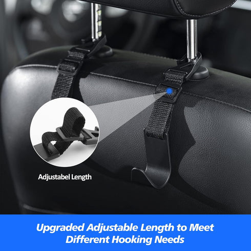 Adjustable Car Seat Headrest Hook, Universal Storage Headrest Hanger, Holder Hooks, Organizer for Vehicle, Strong and Durable Backseat Hanger Inte...