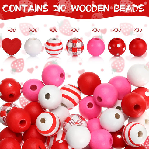 Blulu 210 Pieces Valentine's Day Craft Beads Wood Round Beads Wooden Spacer for Valentine's Day DIY Craft Decoration(Red)...