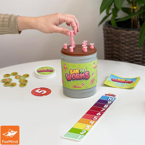 FoxMind Can of Worms Quick Math Game, On The Go Educational Preschool Game for Kids, 15 Minute Worm Toy Kids Board Games, Family Games and More...