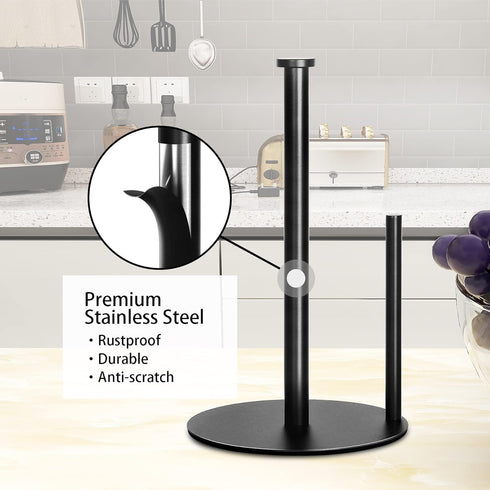 Paper Towel Holder Countertop, OBODING, Black Kitchen Paper Towel Holder Stand for Kitchen and Bathroom Organization, Stainless Steel Paper Towel ...