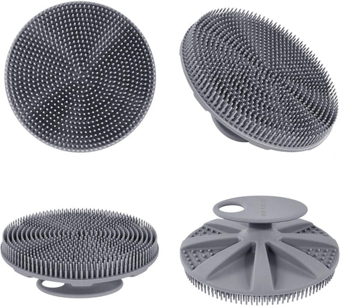 INNERNEED Food-grade Soft Silicone Body Scrubber Shower Brush Handheld Cleansing Skin Brush, Gentle Exfoliating and Lather Well (Black+Gray)...
