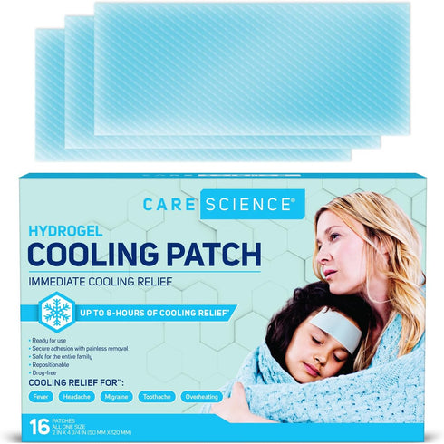 Care Science Hydrogel Cooling Patch 16ct | Cooling patches for headache and fever relief, ready-to-use, drug free...