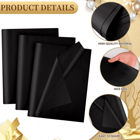 Hlonon 100 Sheets Black Tissue Paper 12 x 20 Inches Recyclable Black Wrapping Paper Bulk for DIY Crafts Birthday Baby Shower Christmas Gift Wrappi...