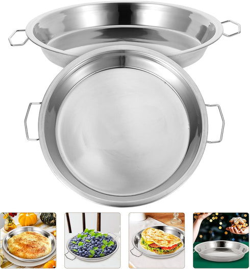 Luxshiny 2PCS Stainless Steel Roasting Pan, Pizza Cake Baking Tray Round Roaster Pan Stainless Steel Drip Pan for Turkey Baking,Roast Chicken...
