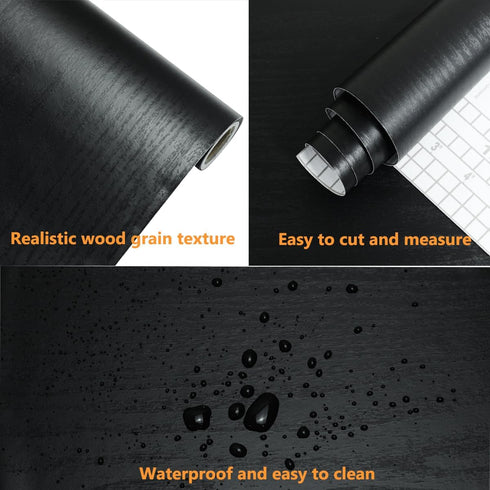 17.5" x 118" Black/White Wood Peel and Stick Wallpaper Self-Adhesive & Removable Wallpaper for Countertop Kitchen Wall Wood Plank Textured Vinyl R...