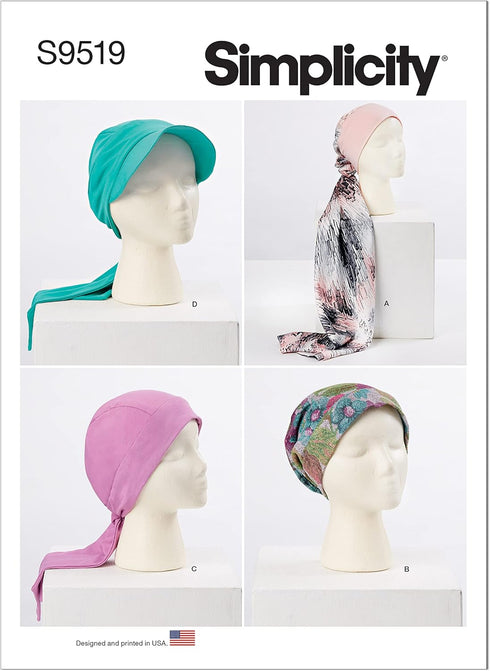 Simplicity Head Wraps and Hat Sewing Pattern Kit, Code S9519, Sizes XS-S-M-L, Multicolor...