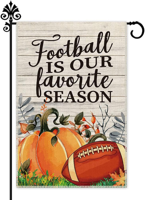 Football is Our Favorite Season Pumpkin Garden Flag, 12 x 18 Inch Double Sided Holiday Yard Outdoor Harvest Party Lawn Decoration Flag, Fall Garde...