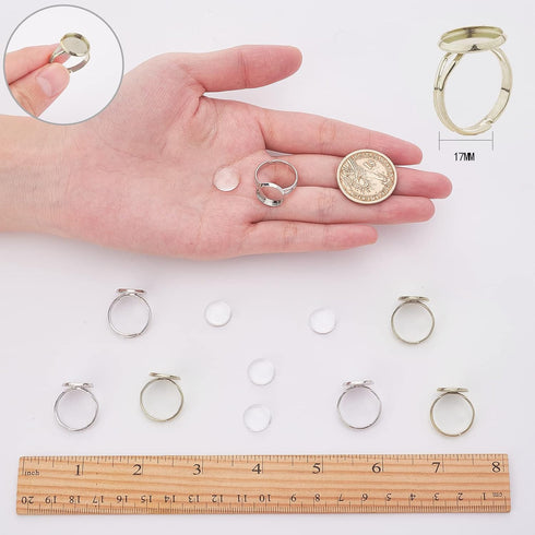 SUNNYCLUE 30Pcs 12mm Adjustable Cabochon Ring Settings with 30Pcs Round Glass Dome Cabochons Blank Finger Rings for DIY Ring Making Jewelry Making...