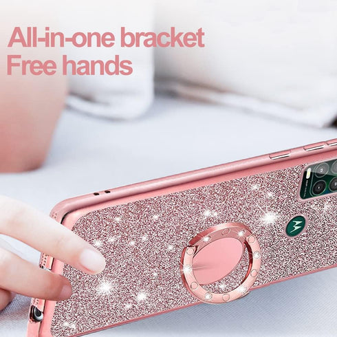B-wishy for Moto G Stylus 5G Phone Case with Stylus Pen, Luxury Glitter Sparkles Cute Silicone TPU Case for Women Girls with Kickstand, Bling Rhin...