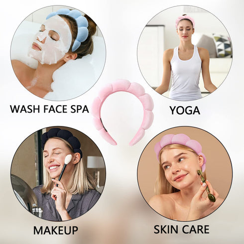 Spa Headband for Washing Face, Velvet Makeup Headband, Bubble Skincare Headbands with Face Wash Wristbands, Sponge Puffy Headband for Women Skin C...