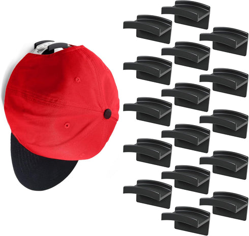 Modern JP Adhesive Hat Hooks for Wall (16-Pack) - Minimalist Hat Rack Design, No Drilling, Strong Hold Hat Hangers - USA Patented, Black...