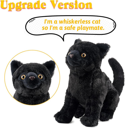 Black Cat Plush, Realistic Black Cat Stuffed Animal Pillow, Cute Plush Toy Gifts for Birthday/Halloween/Christmas, 9 inch...
