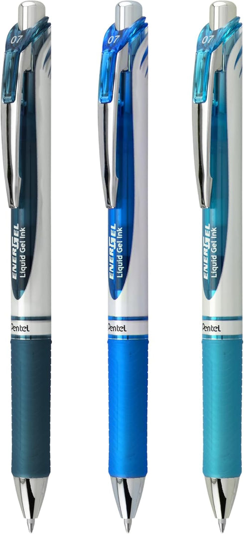 EnerGel RTX Retractable Liquid Gel Pen, 0.7mm, Note-Taking Hue, Navy, Blue, and Sky Blue Ink, Pack of 3 Pens (BL77LBNBP3M)...