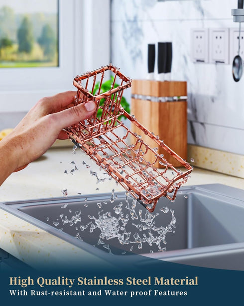Consumest Sponge Holder for Kitchen Sink - Sink Caddy Kitchen Sink Organizer with Removable Drip Tray for Countertop Dish Soap Dispenser Brush Sto...
