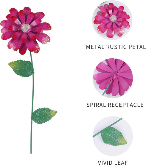 Floral Garden Stake Decor,Glow in Dark Outdoor Plant Pick Water Proof Metal Flower Stick for Lawn Yard Patio,Pathway Ornament,Set of 3...