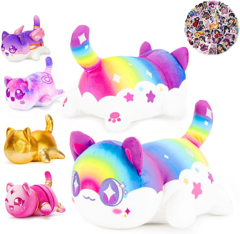 LCCOOUS® 61-PCS ?6.1" Rainbow Cat Plush+ 60pcs Cat Stickers -Meemeows Cat Plush - Meemeows Cat Stuffed Animal Collection, Birthday Gift for Kids. ...