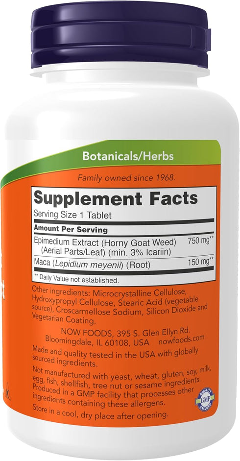 NOW Supplements, Horny Goat Weed Extract 750 mg Plus 150 mg of Maca Root, Tonifying Herb*, 90 Tablets, for Sexual Health...