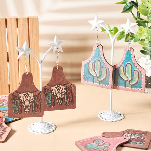 Cheriswelry Wood Dangle Earrings Making Kit DIY West Cowboy Style Earring Printed Cactus Wood Big Pendants Earring with 18pcs Cactus Pendants & 20...