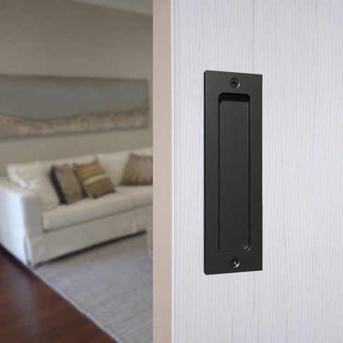 7" Sliding Barn Door Handle - Flush Pull Handle for Sliding Doors Cabinets Closet and Drawers - Black - Set of 2...