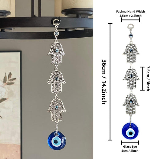 Demiwares Evil Eye Protection Charm, Hamsa Fatima Holy Hand with Evil Eye Glass, Metal Wall Hanging Home Decor for Good Luck and Blessings, Handma...