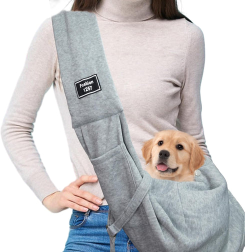 Dog and Cat Sling Carrier, Dog Carrier with Adjustable Opening Strap, Travel Bag for Small Dogs and Cats, Outdoor Travel Sling Carriers (Grey)...